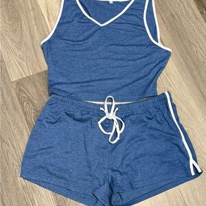 Blue Sleeveless Top and Shorts Set